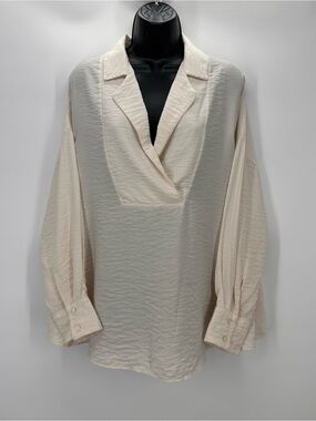 The Dylon Long Sleeve Wide Placket Cream Top by Anthropologie